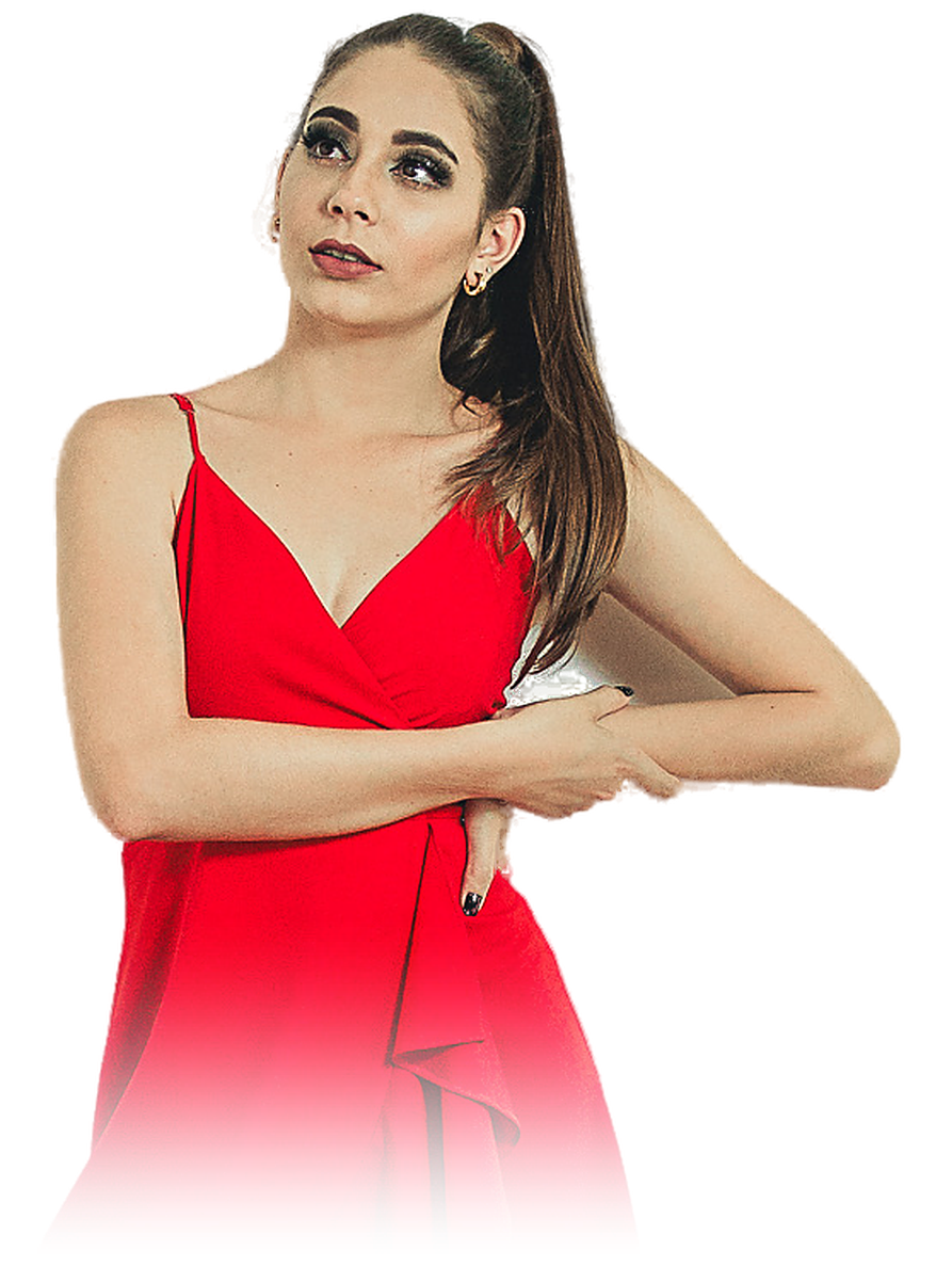 Lana Karoline de vestido vermelho